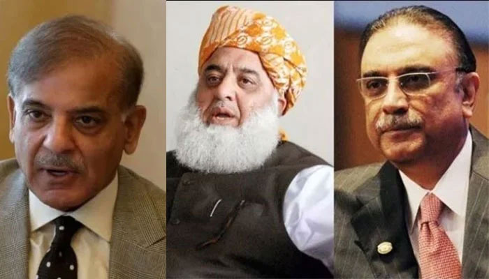 From left to right- PML-N President Shahbaz Sharif, PDM chief Maulana Fazlur Rehman and PPP co-chairman Asif Ali Zardari. Photo: file