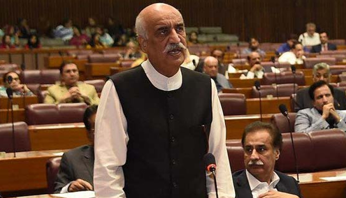 PPP senior leader Khursheed Shah speaks on the floor of the National Assembly in this undated photo. — Twitter/@NAofPakistan/File