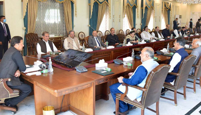Prime Minister Imran Khan chairs meeting of the PTI core committee in Islamabad on March 14. Photo: PID