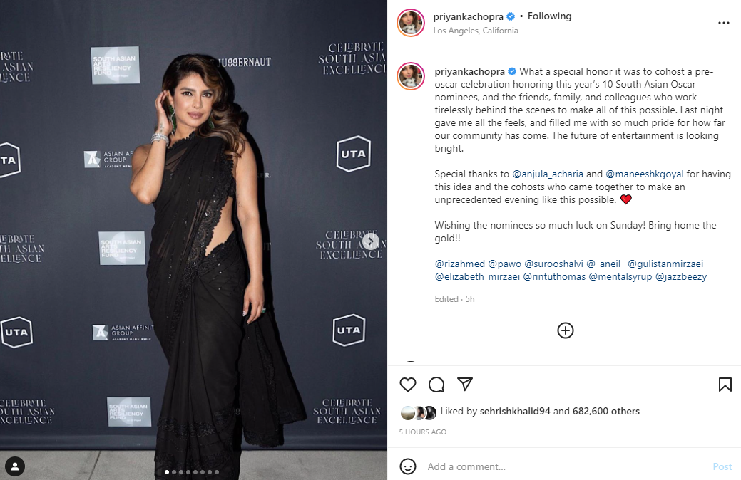 Priyanka Chopra posts glam snaps from pre Oscars bash, ‘it filled me with pride’