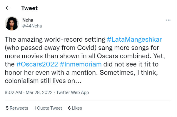 Oscars 2022 fails to honour Dilip Kumar, Lata Mangeshkar; leaving fans confounded