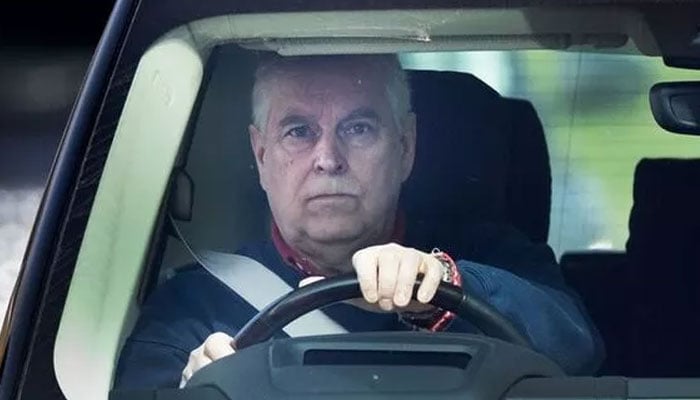 Prince Andrew was seen driving a car near Windsor Castle before the memorial for his father, Prince Philips