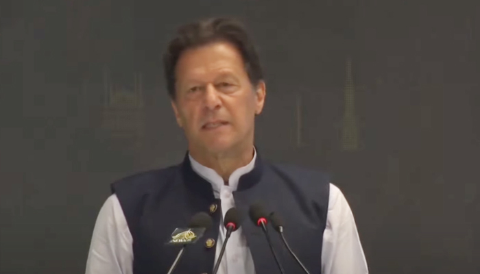 Prime Minister Imran Khan addressing the Islamabad Security Dialogue, on April 1, 2022. — YouTube/PTVNewsLive