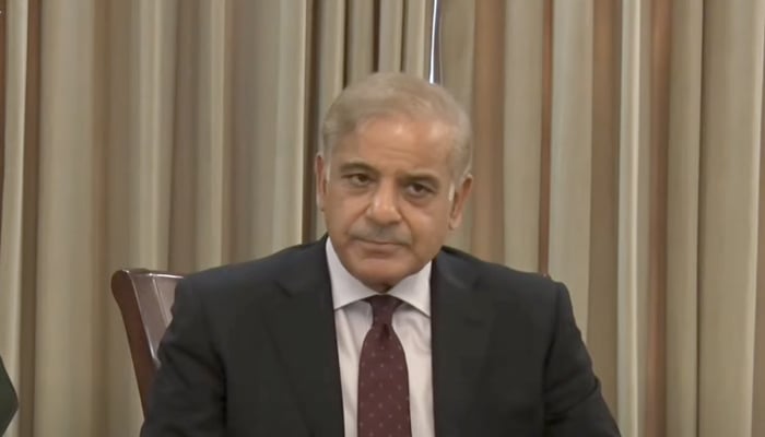 Leader of the Opposition in the National Assembly and PML-N President Shabaz Sharif addresses a press conference in Islamabad, on April 1, 2022. — YouTube/HumNewsLive