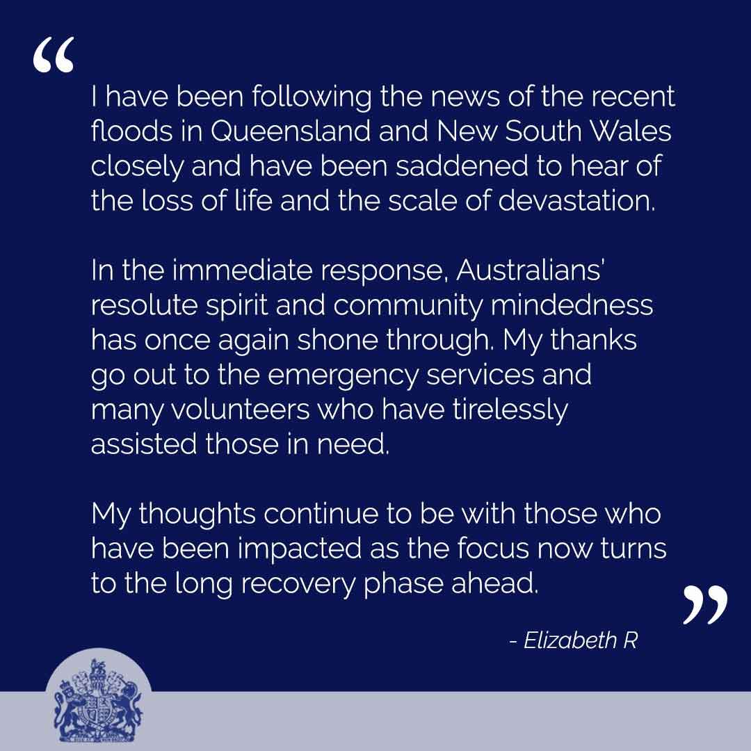 Queen Elizabeth closely follows the news of the floods in Australia