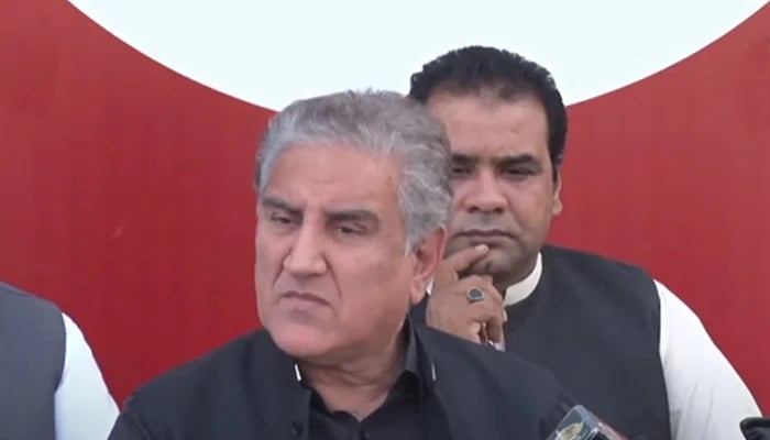 Former finance minister Shah Mahmood Qureshi. — Screengrab via Hum News Live