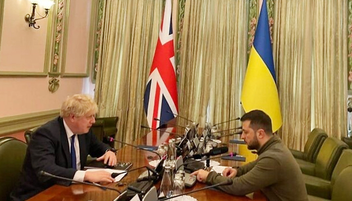 British Prime Minister Boris Johnson meets Ukraines President Volodymyr Zelensky in Kyiv, on April 9, 2022. — Ukraine Foreign Ministry