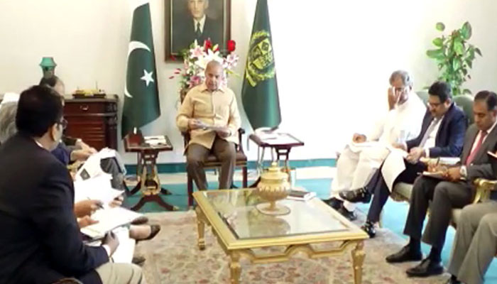 Prime Minister Shehbaz Sharif presides over a meeting in Islamabad. Photo: Radio Pakistan.