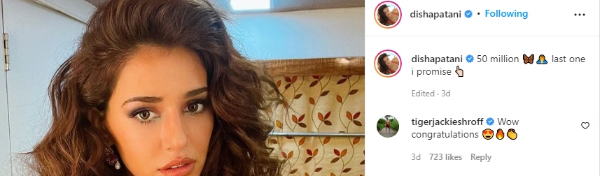Disha Patani celebrates as she surpasses 50 million followers on Instagram
