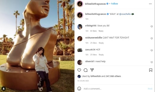 Billie Eilish clicks picture with giant replica of her new fragrance ahead 2022 Coachella