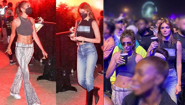 Kendall Jenner and Hailey Bieber show off toned abs while enjoying music in California