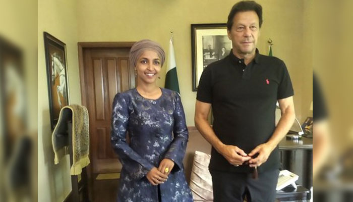 US Congresswoman Ilhan Omar meets former prime minister Imran Khan. .— Twitter/ Shireen Mazari