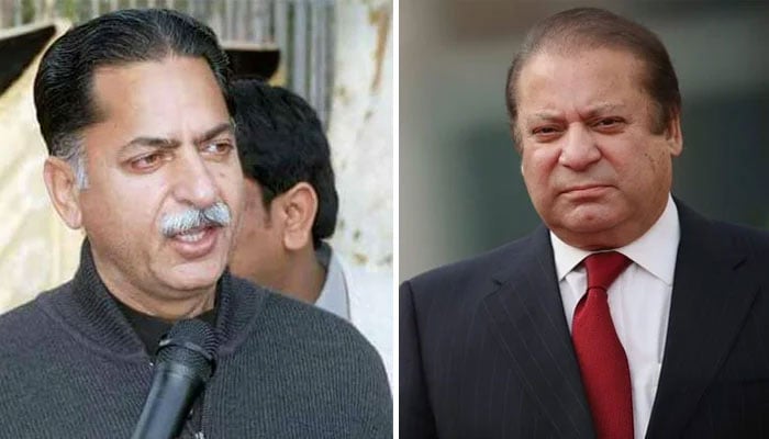 PML-N leader Mian Javed Latif  (L) and former prime minister Nawaz Sharif (R). Photo: file