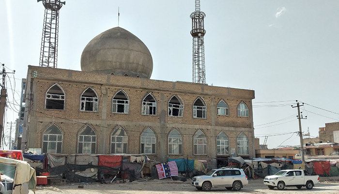 The general view of a mosque is pictured after a bomb blast that reportedly killed 14 people in Mazar-i-Sharif on April 21, 2022. — AFP