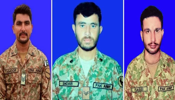 (L-R) Havaldar Taimoor, Naik Shoaib, and Sepoy Saqib Nawaz. — ISPR
