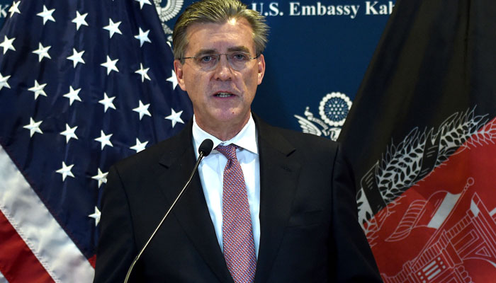 In this file photo taken on December 06, 2015, US Special Representative for Afghanistan and Pakistan, Ambassador Richard Olson, speaks during a press conference at the US Embassy in Kabul. — AFP
