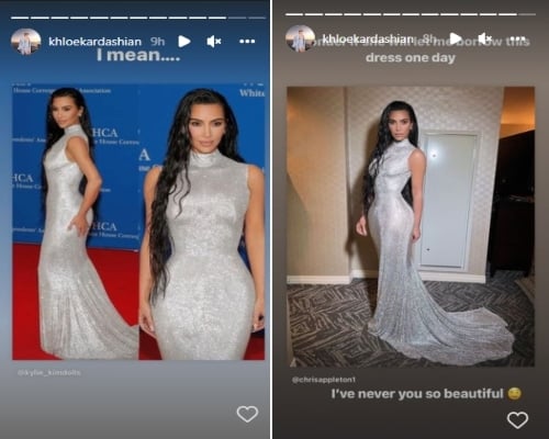 Khloé Kardashian berömmer Kim Kardashians röda mattan-look med Pete Davidson