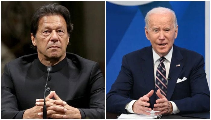 Former prime minister Imran Khan (L) and US President Joe Biden. — AFP/File