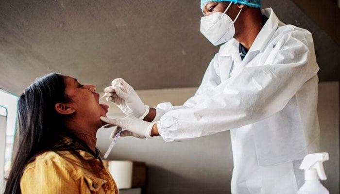 A nurse (R) performs a COVID-19 coronavirus test in Richmond, South Africa, Dec. 18, 2020. Photo: AFP