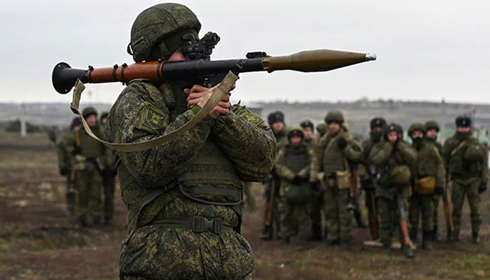 Russian combat units also practised actions in conditions of radiation and chemical contamination. Photo: AFP