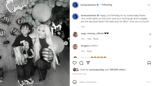 Kim Kardashian writes a love note to her youngest son, Psalm, on his birthday