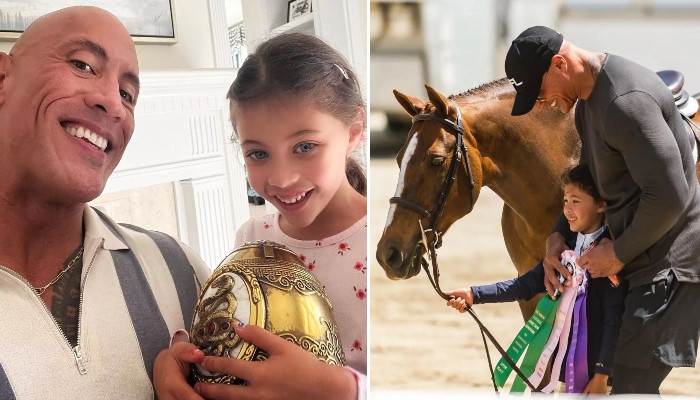 Dwayne Johnson menyerukan perayaan saat putri Jasmine memenangkan kompetisi menunggang kuda