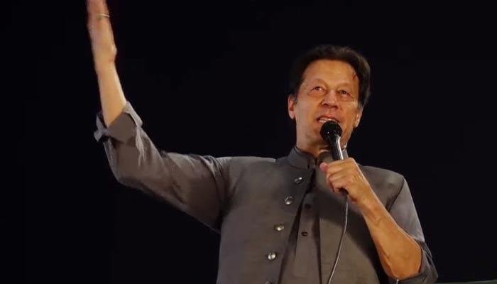 PTI Chairman Imran Khan addressing Mardan jalsa, on May 13, 2022. — YouTube/PTI