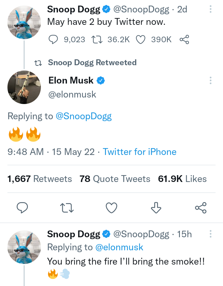 Elon Musk reacts to Snoop Doggs tweet about buying Twitter