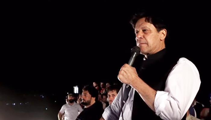 Ex-prime minister and PTI Chairman Imran Khan addressing a PTI jalsa in Kohat, on May 17, 2022. — YouTube/PTI