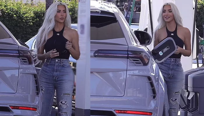 Kim Kardashian takes a break from her more glamorous looks as she rocks casual outfit