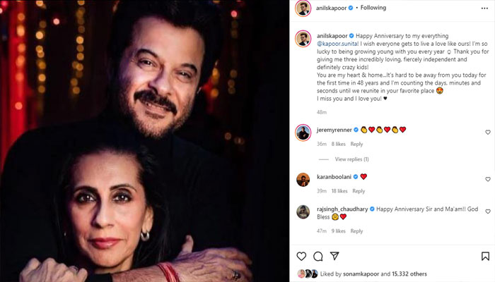 Anil Kapoor celebrates 38th marriage anniversary with wife Sunita with special note