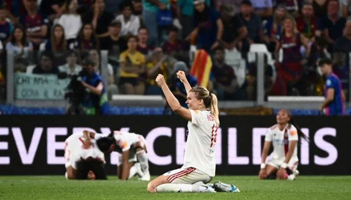 Ada Hegerberg celebrates winning the Womens Champions League after netting her 59th goal in the competition. Photo: AFP