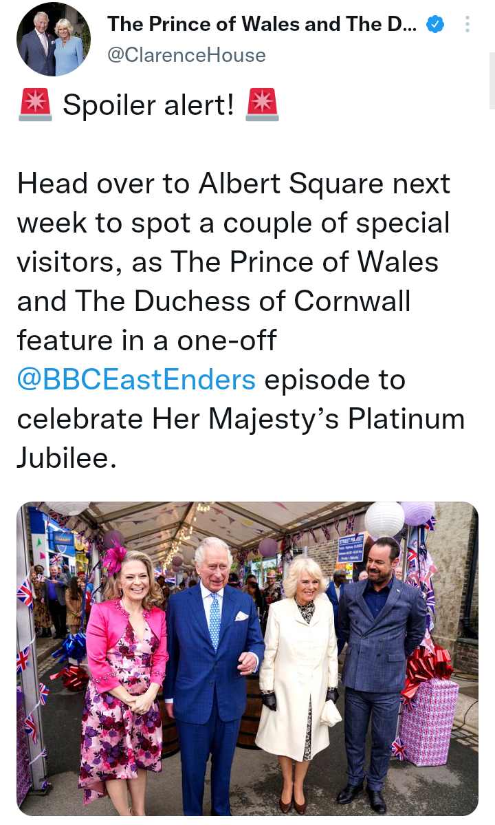 الأمير تشارلز والدوقة كاميلا يظهران في بي بي سي إيست إندرز
