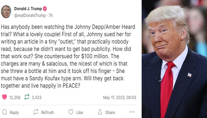 Donald Trump pokes fun at Johnny Depps salacious allegations on Amber Heard
