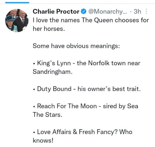 Queen Elizabeth chooses interesting names for her horses