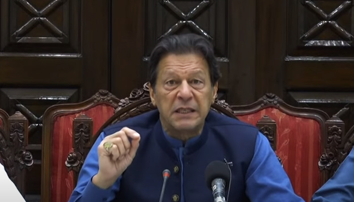 PTI Chairman and former prime minister Imran Khan addressing a press conference in Peshawar, on May 24, 2022. — YouTube/HumNewsLive