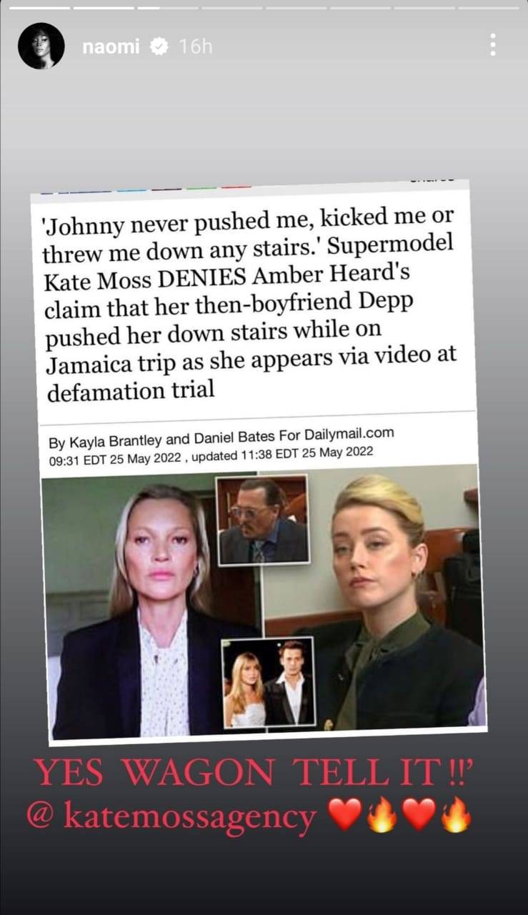 Naomi Campbell supports Kate Moss on Johnny Depp-Amber Heard’s defamation trial