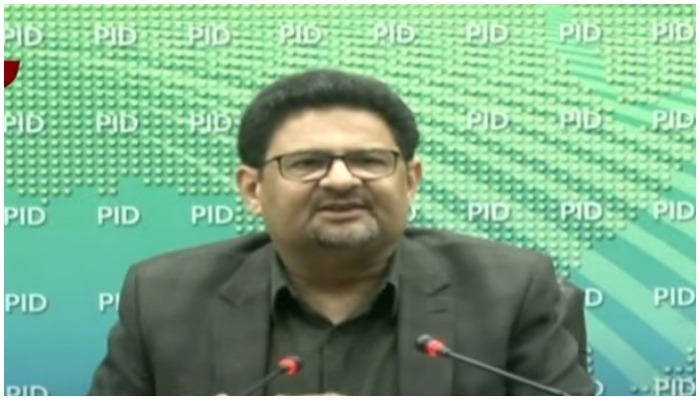 Finance Minister Miftah Ismail addressing a press conference in Islamabad on Thursday, May 26, 2022. — Screengrab via YouTube/ Hum News Live