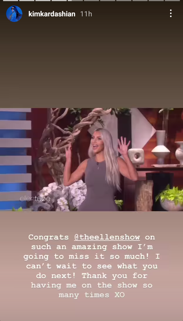 Kim Kardashian reacts to Ellen DeGeneres last show