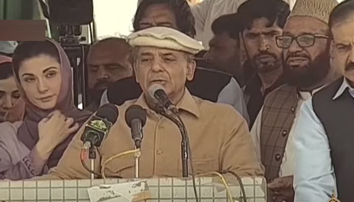 Prime Minister Shehbaz Sharif addressing a public gathering in Mansehra, on May 29, 2022. — YouTube/PTV