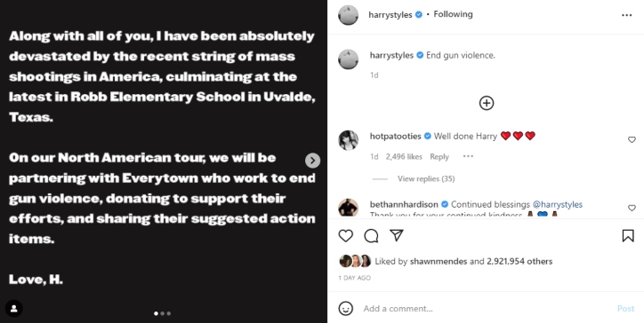 Harry Styles teams up with Everytown to ‘end gun violence’ on upcoming tour