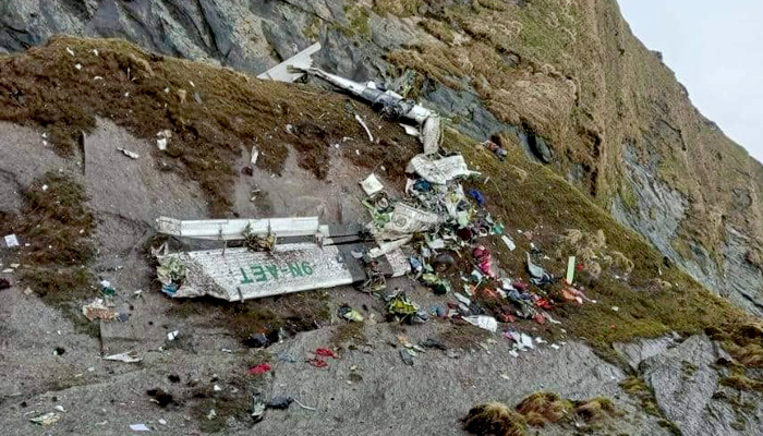 An image shared by Silwal on Twitter showed debris from the wreckage of the flight strewn across a mountainside. Its registration number 9N-AET was clearly visible on what appeared to be a piece of a wing.