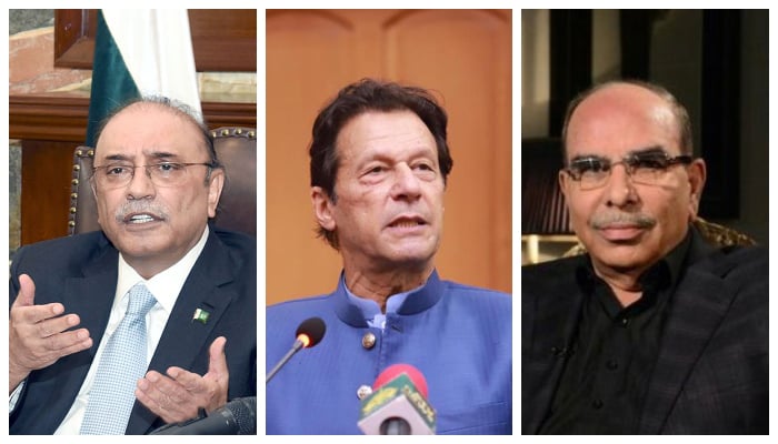 (L to R) Ex-president and PPP Co-chairman Asif Ali Zardari, former prime minister and PTI Chairman Imran Khan, and real estate tycoon Malik Riaz. — Online/PID/Twitter/File