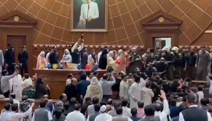 A view of Punjab Assembly during the election of chief minister on April 16. Screengrab