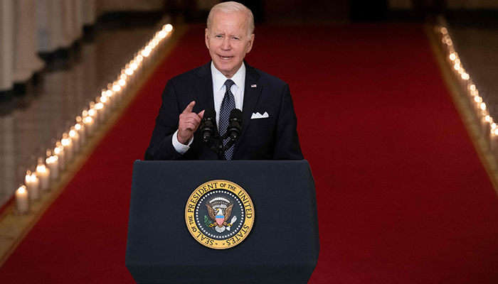 US President Joe Biden speaks about the recent mass shootings and urges Congress to pass laws to combat gun violence at the Cross Hall of the White House in Washington, DC, on June 2, 2022. — AFP