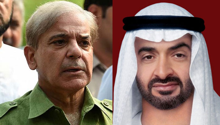 Prime Minister Shahbaz Sharif (L) and UAE President Sheikh Mohammed bin Zayed Al Nahyan. — AFP/ WAM/ File