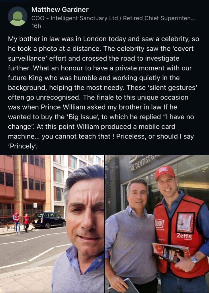 انتشرت صورة الأمير ويليامز التي التقطت في وسط لندن على نطاق واسع