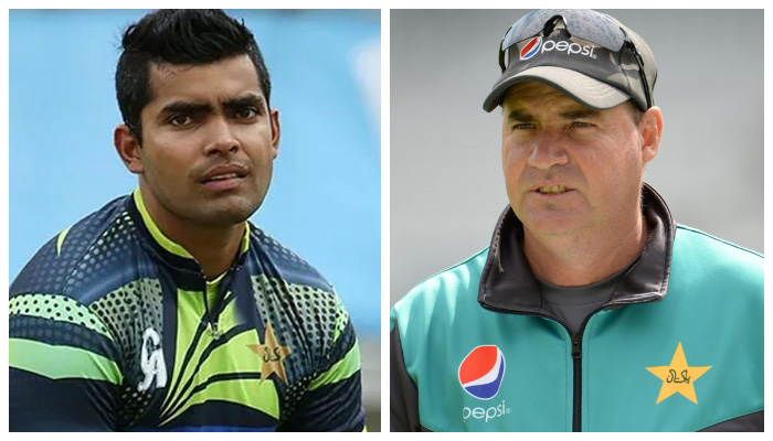 This combo shows former Pakistan cricketer Umar Akmal and ex-national head coach Mickey Arthur.
