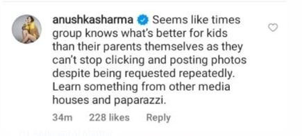 Anushka Sharma slams media house for sharing her daughter’s images