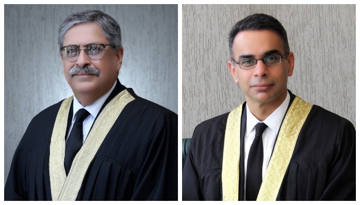 Photo collage of Islamabad High Court (IHC) Justice Babar Sattar (right) and IHC Chief Justice Athar Minallah. — IHC website